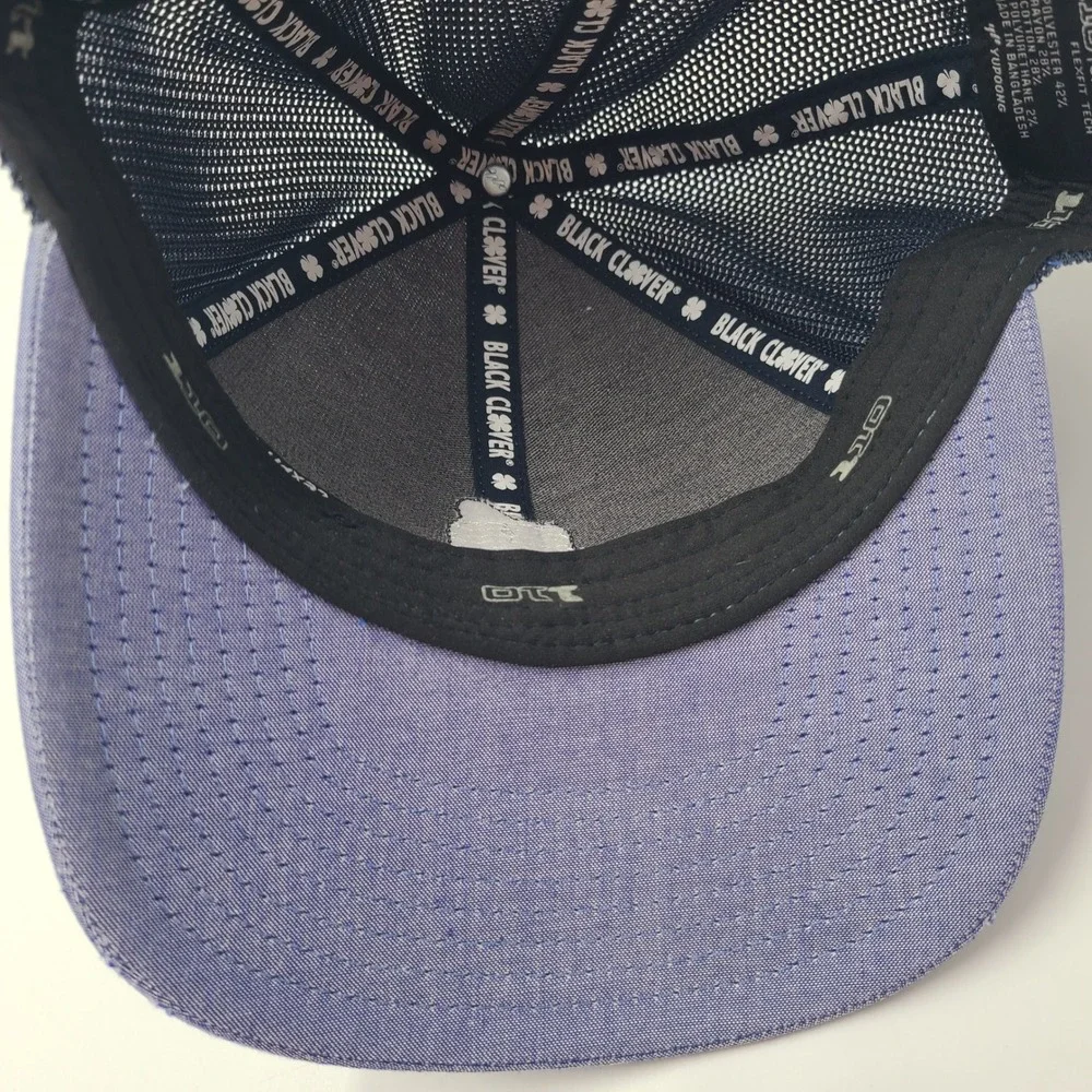 Black Clover Hat Snapback Trucker Mesh Blue Party Time Live Lucky Distressed Men
